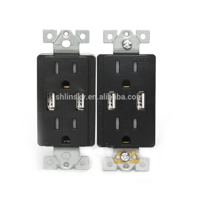 High quality Linsky UL 15A USB female socket Wall Adapter