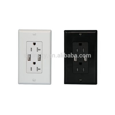 Linsky UL Black Color 20A 125V TR Receptacle USB Wall Socket